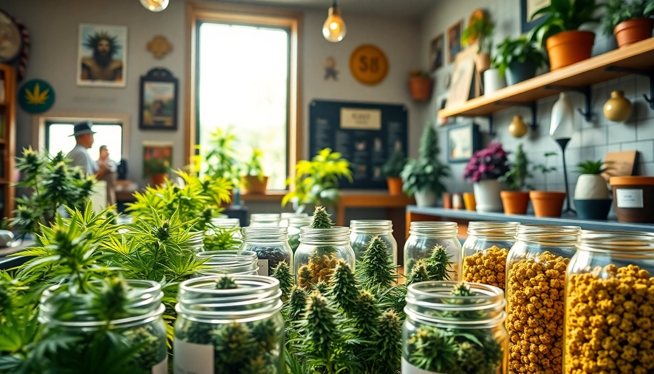 Buy cannabis UK: Vibrant marketplace offering diverse strains of cannabis in a welcoming setting.