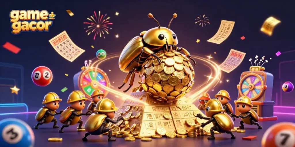 Experience thrilling moments with game slot gacor featuring a golden beetle and vibrant casino elements.