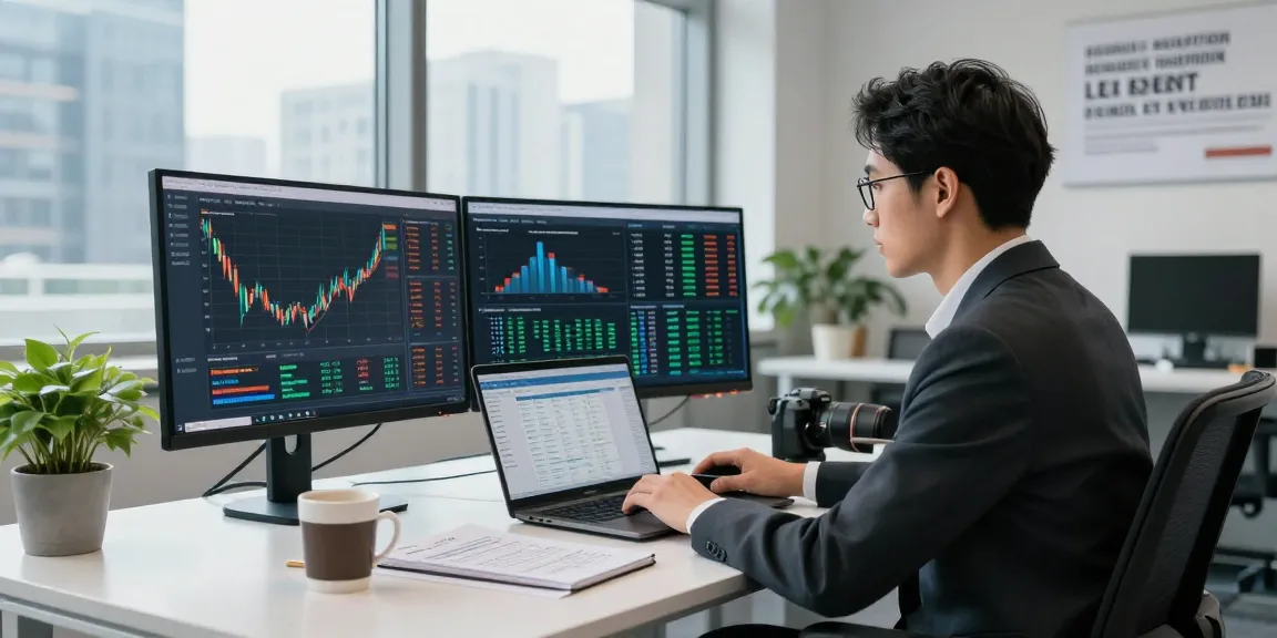 Financial analyst performing asset tracing analysis in a modern office