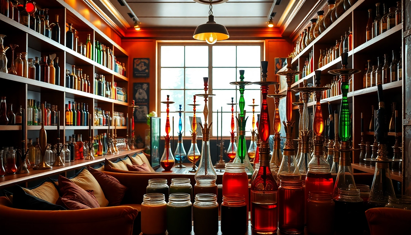 Shop unique hookah products in a lively hookah shop showcasing vibrant flavors and cozy seating.