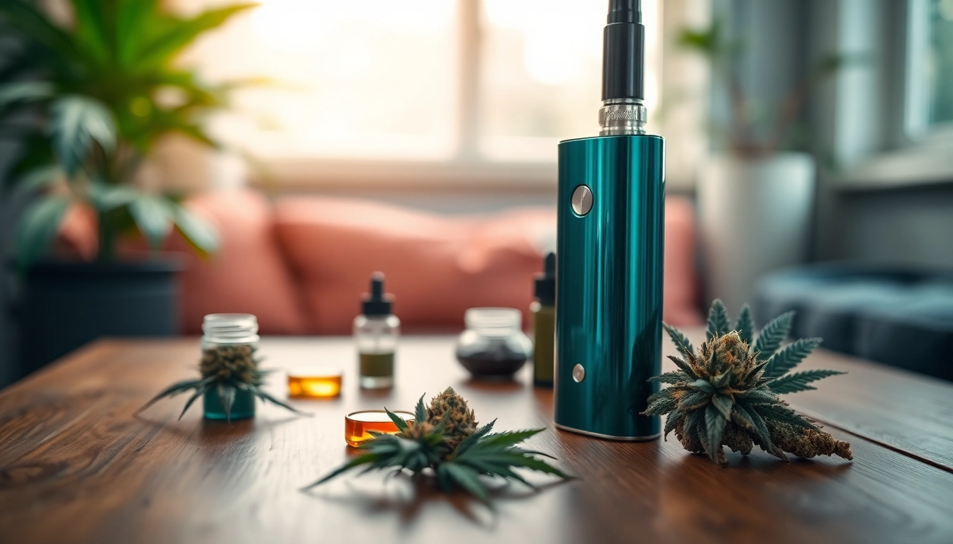 Showcase of a cannabis vape setup with vibrant extracts for a relaxing experience.