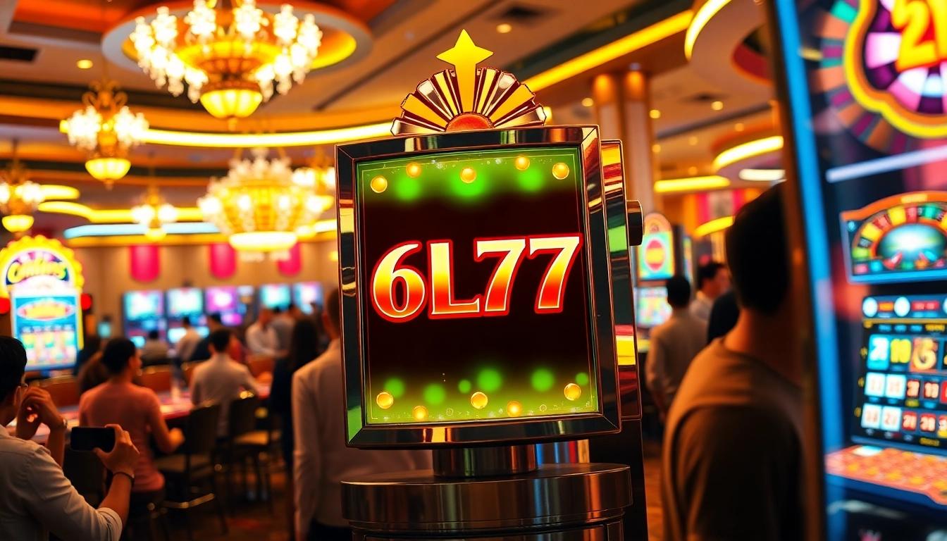 Players winning at the 6L777 slot machine in a vibrant casino setting, filled with excitement.