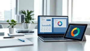 在明亮的办公室环境中，现代笔记本电脑上显示的 WPS Office 软件。