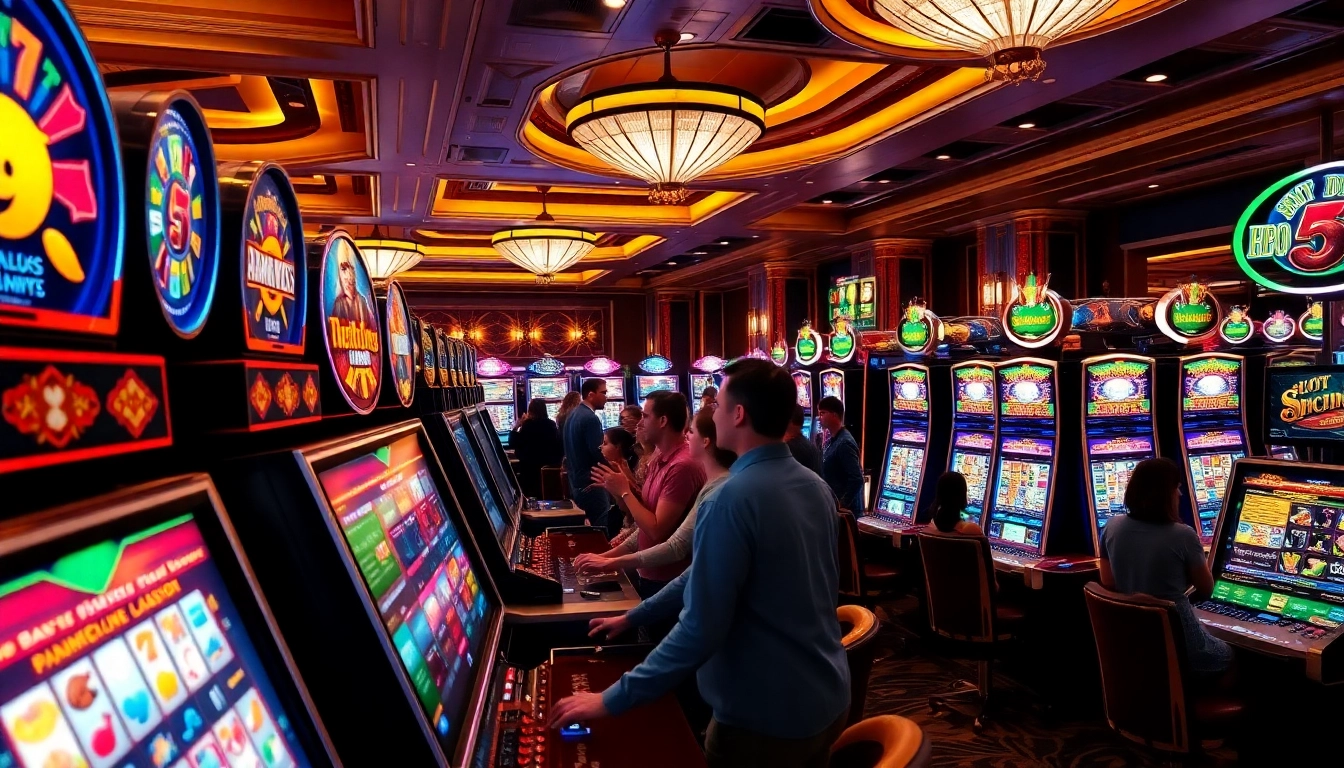 Excited players engaging at a vibrant slot depo 5k area in a luxurious casino.