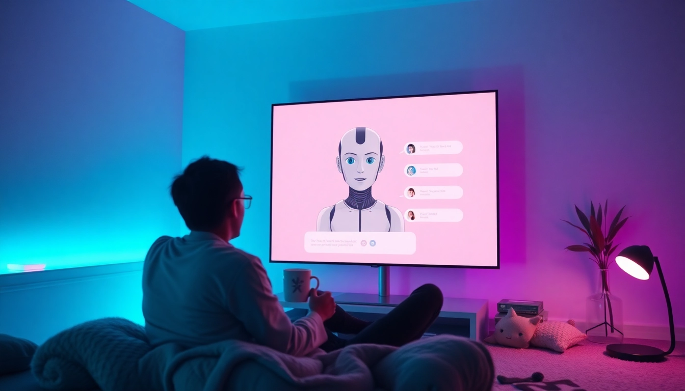 Engaging in ai sex chat with a friendly AI chatbot in a cozy digital space.