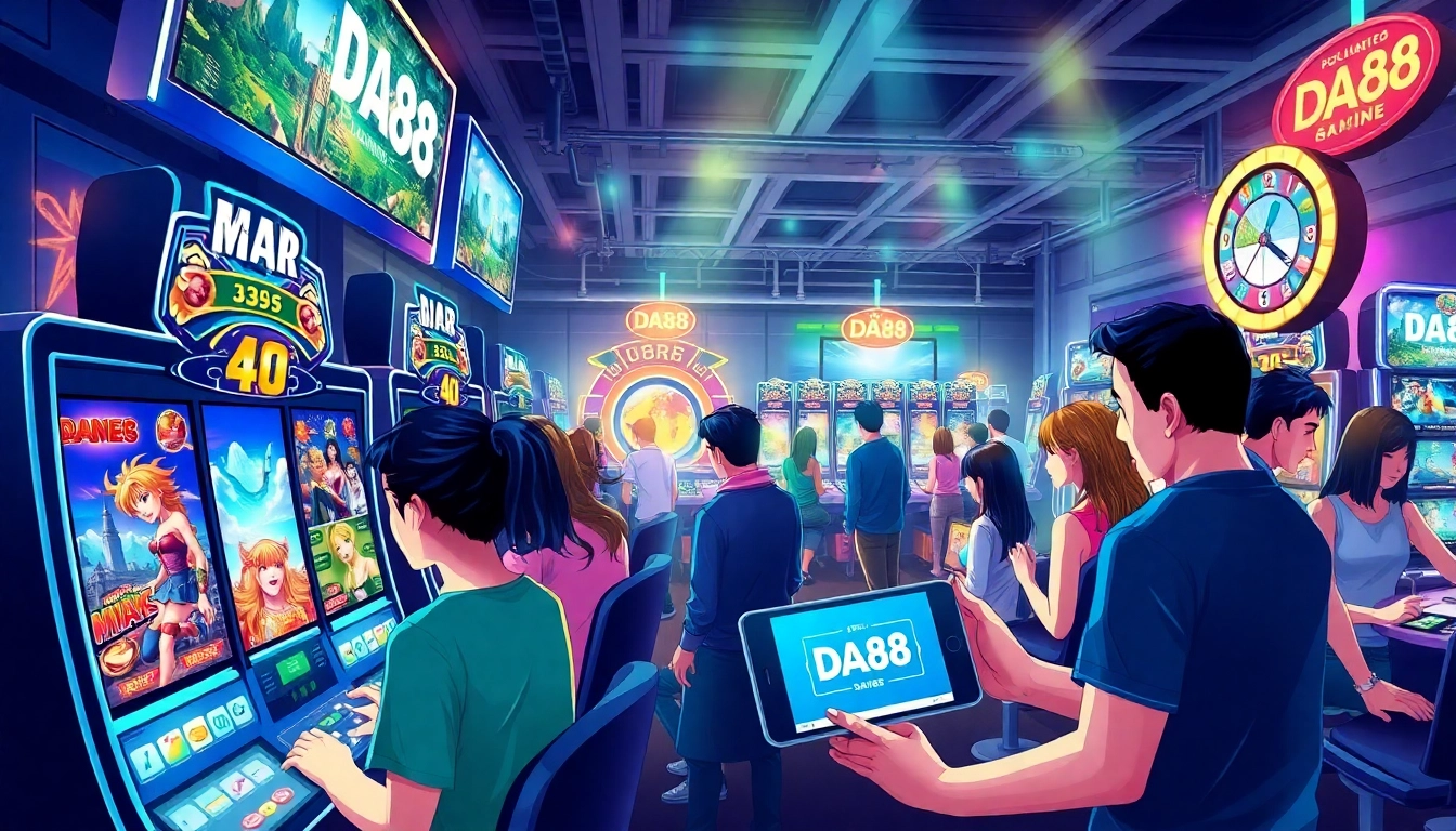 Thrilling online gaming experience with DA88 platform showcasing vibrant slot games and diverse players