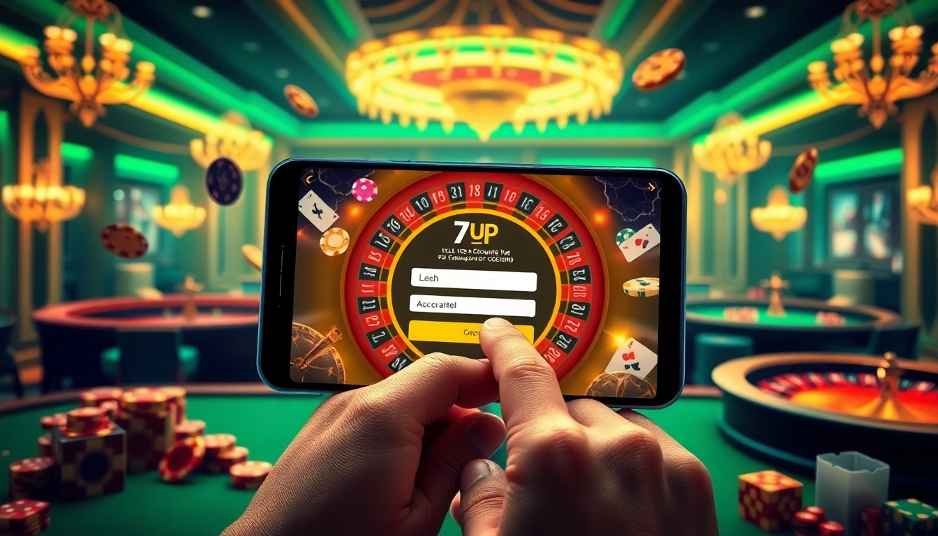 Access your 7upbet login area within a luxurious online casino interface featuring vibrant gaming elements.