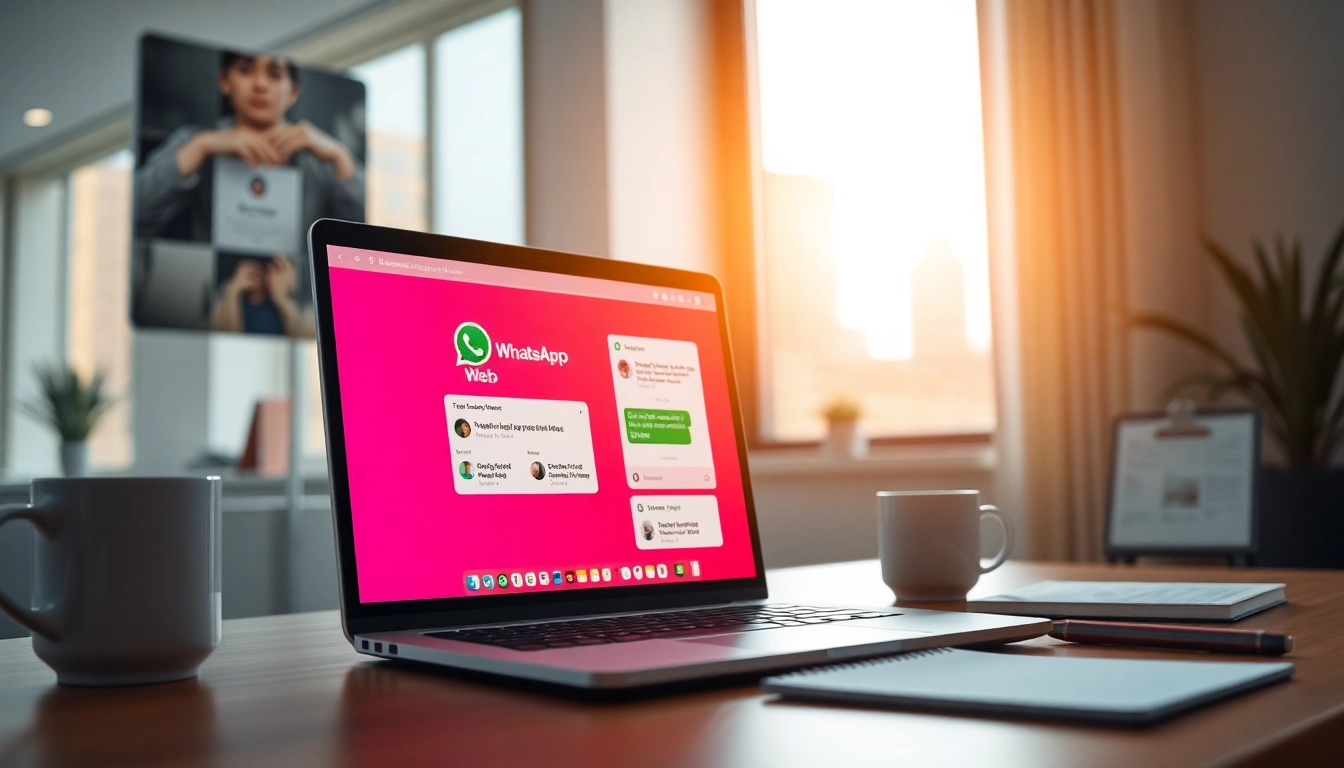 笔记本电脑上展示的 WhatsApp Web 界面，体现 快连官网 的创新通信功能。