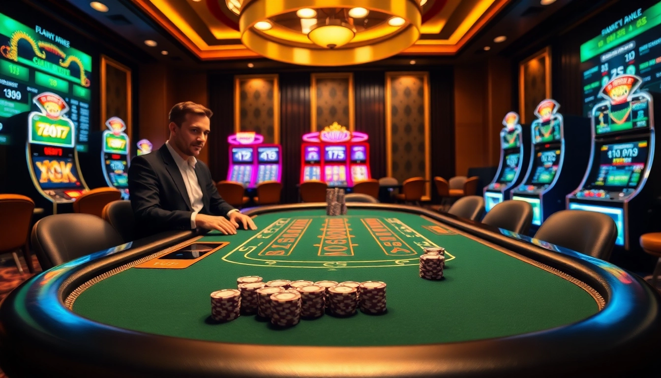 Experience thrilling casino gaming at 888new with vibrant card tables and exciting slot machines.