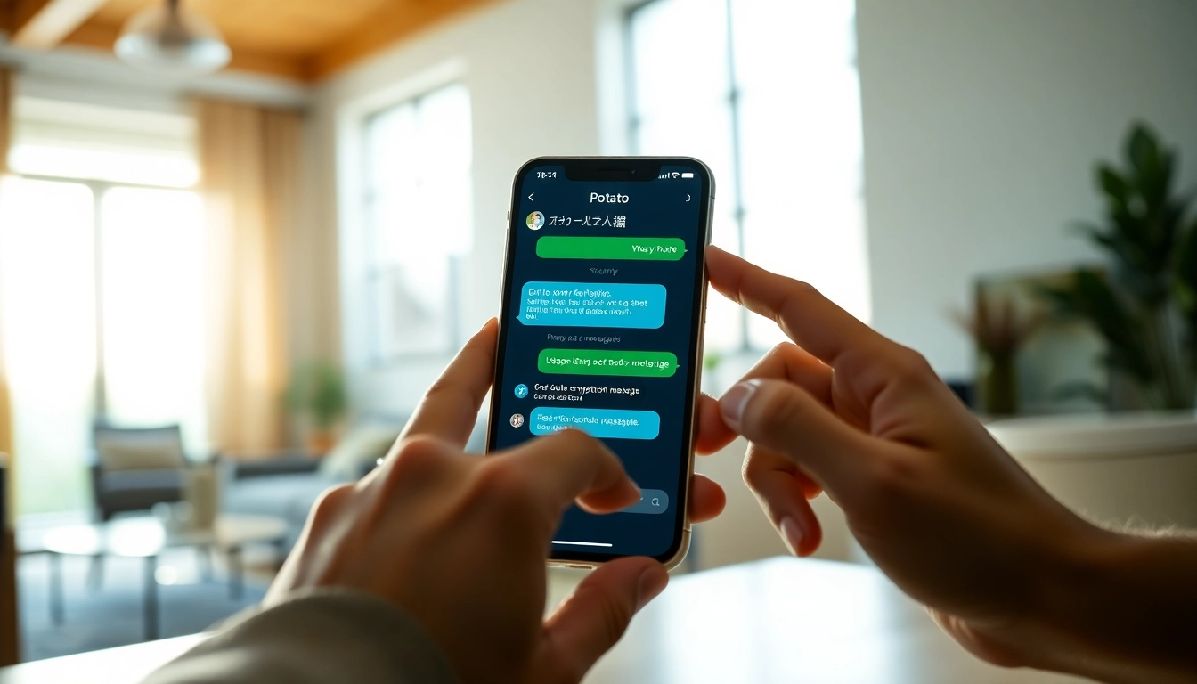 Potato下载 app interface on a smartphone in a cozy home setting emphasizing security and user-friendly design.