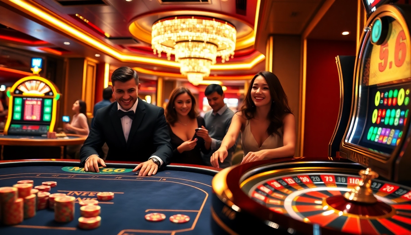 Play at Nhà Cái MV66 with exciting table games and luxurious casino elements in a vibrant setting.