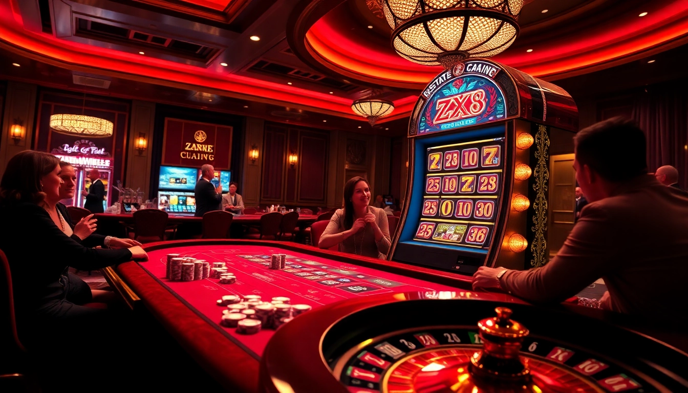 Experience thrilling bets at Zx 88-themed slot machines in a luxurious casino setting.