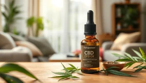 Engaging display of Full spectrum CBD oil with natural herbs promoting wellness.