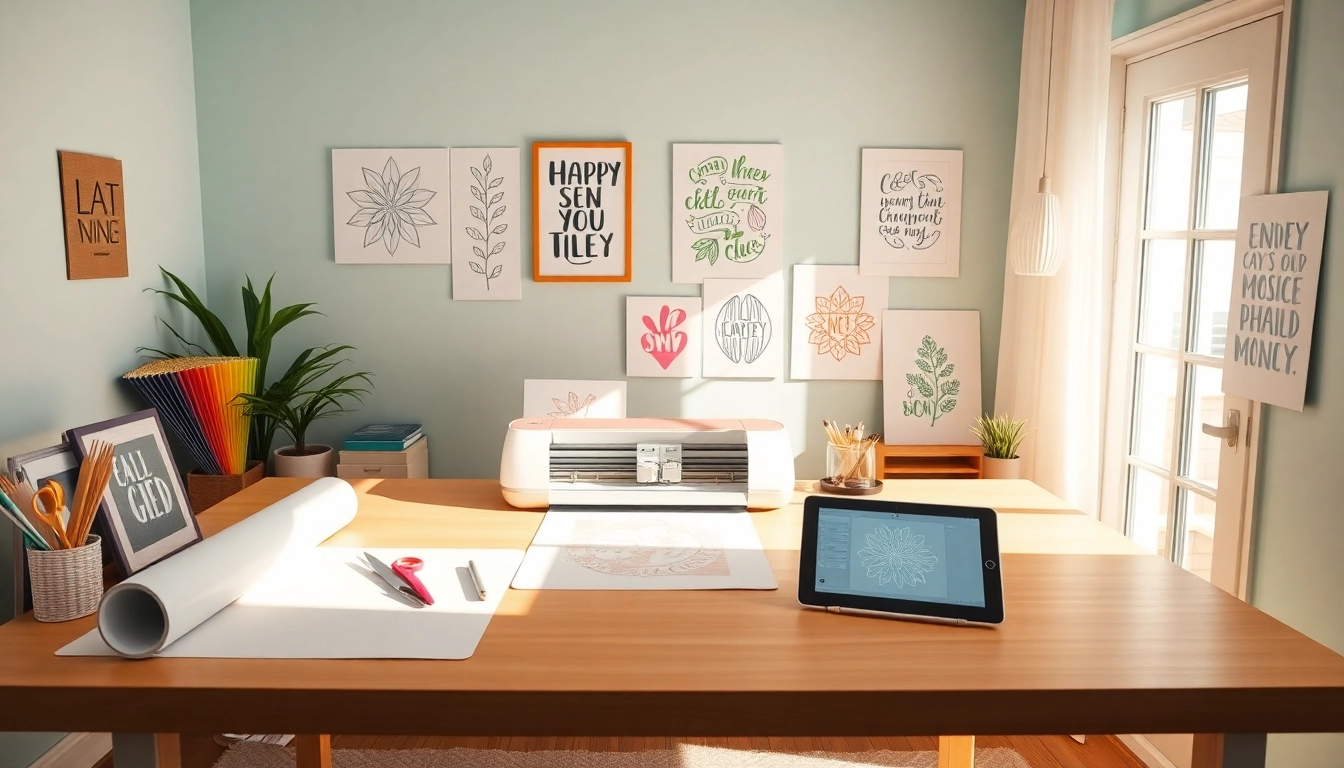 Cricut SVG crafting workspace with colorful projects and materials