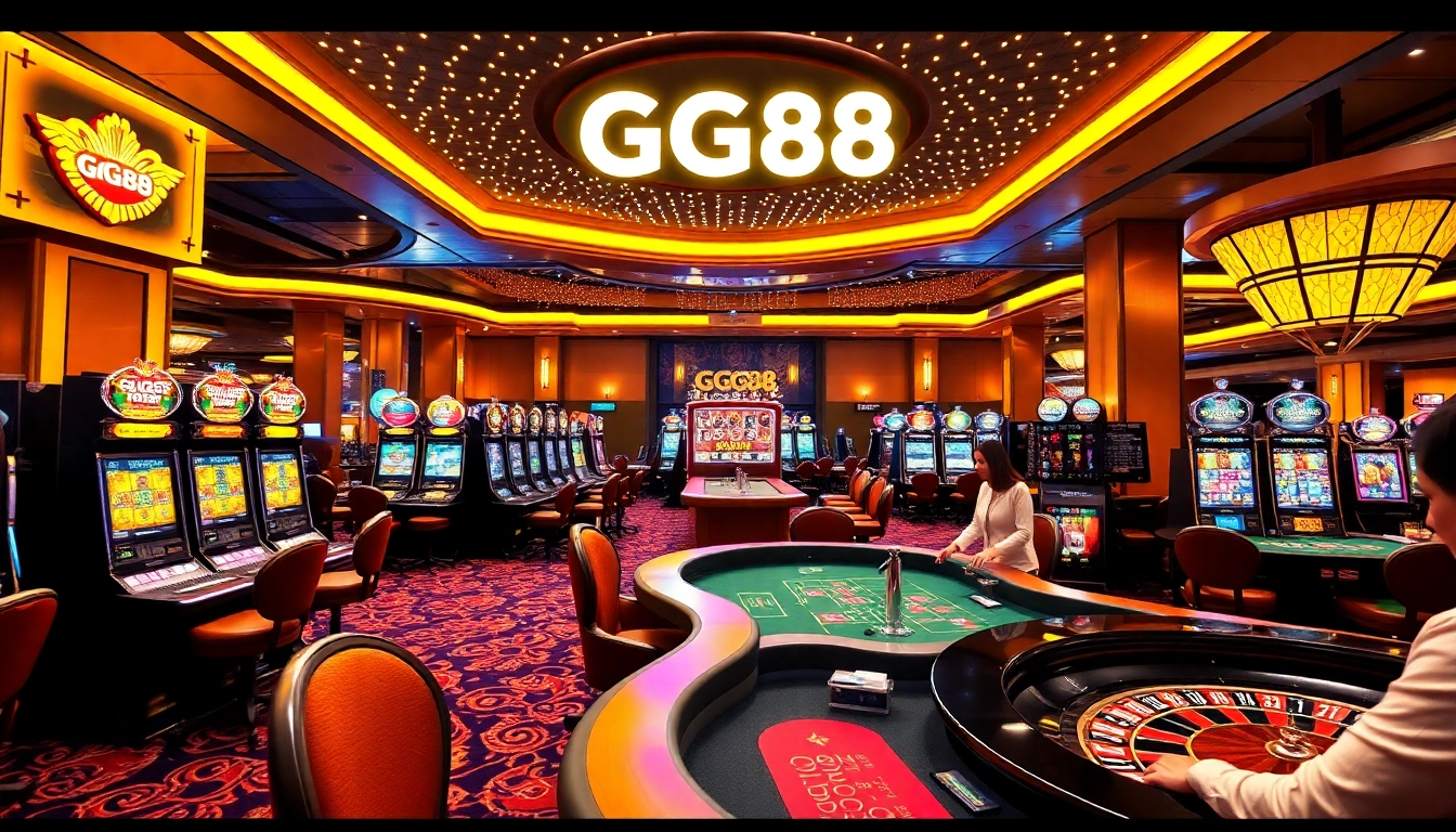 Experience the glamour of GG88 with vibrant casino action and lively players engaging in games.