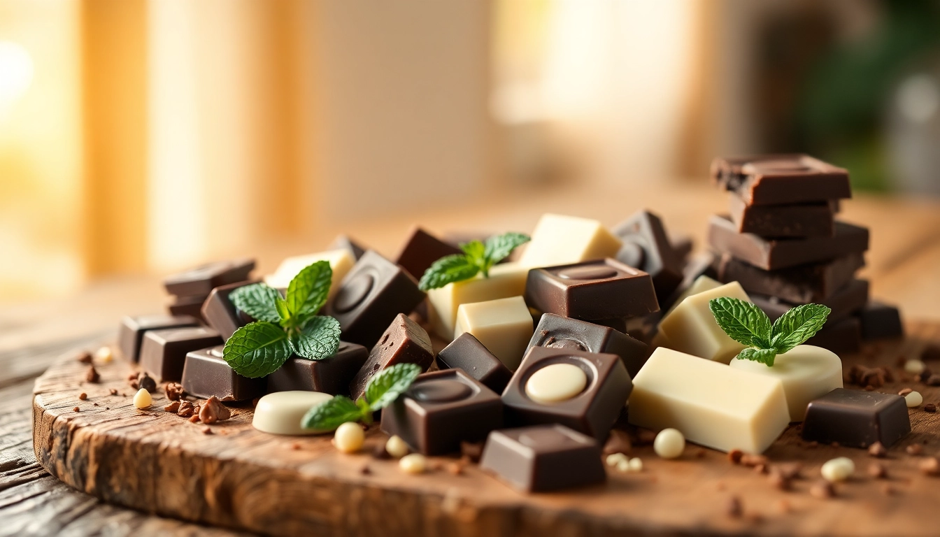 Indulge in chocolate edibles 1000mg with various textures and flavors presented on a rustic table.