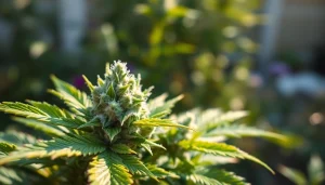 Discovering the gmo cookies strain in a lush cannabis garden, showcasing vibrant leaves and detailed buds.