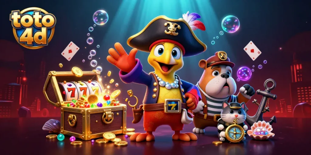 Engage with thrilling toto 4d action amidst an adventurous pirate-themed casino scene.