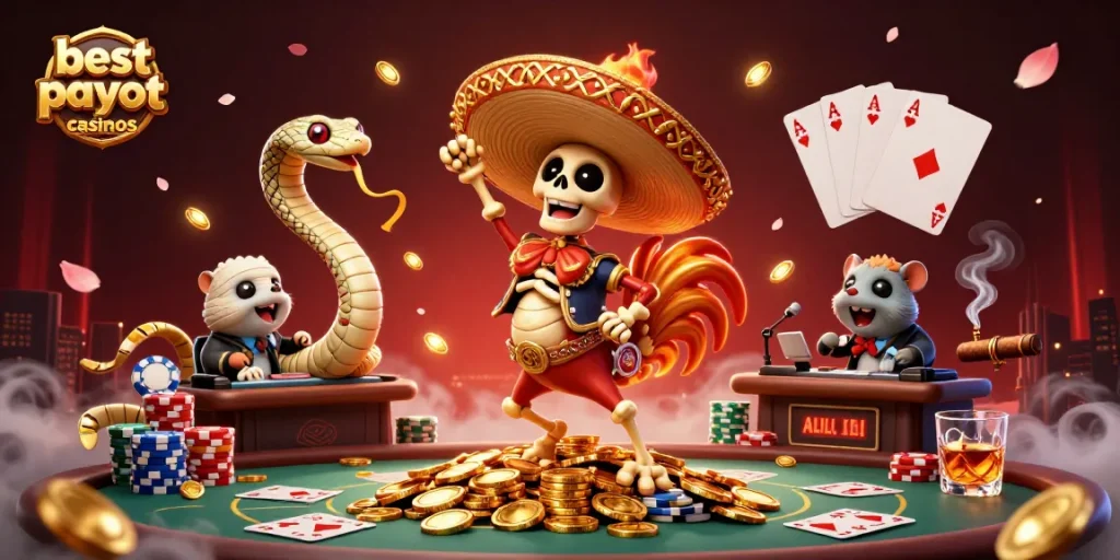 Catch exciting action at the best payout casinos featuring animated characters celebrating wins.